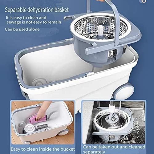Spin Mop Bucket Deluxe 360 Spinning Floor Cleaning System with 6 Microfiber Replacement Head Refills,62 Extended Handle,4X Wheel for Home Cleaning